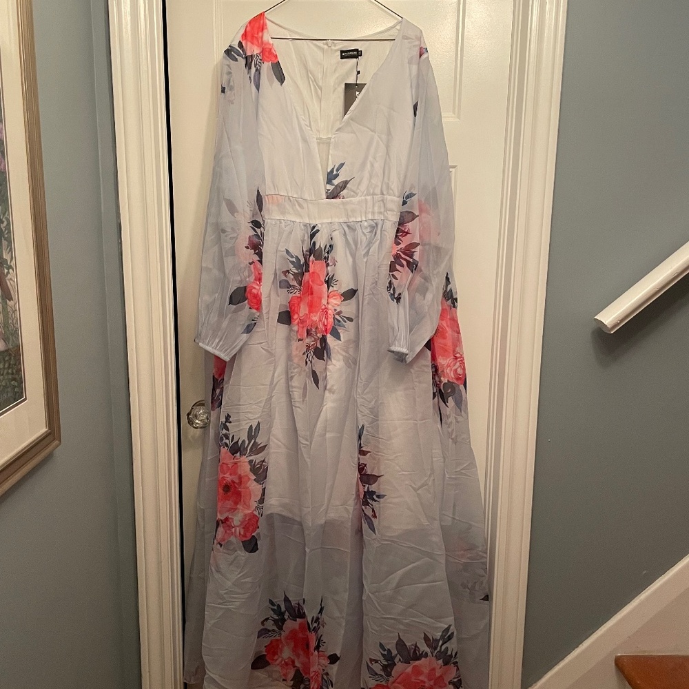 4X Pale Grey Dress with Pink Flowers